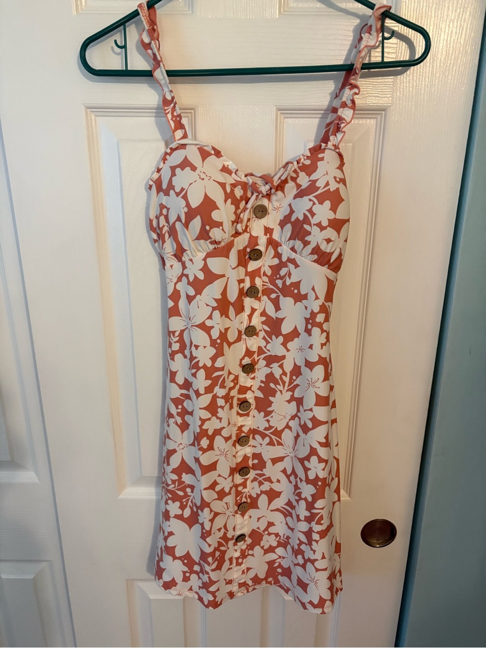 No Boundaries Coral and White Floral Button-Front Mini Dress